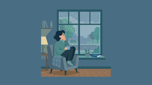 Woman Sitting on Chair Indoors.