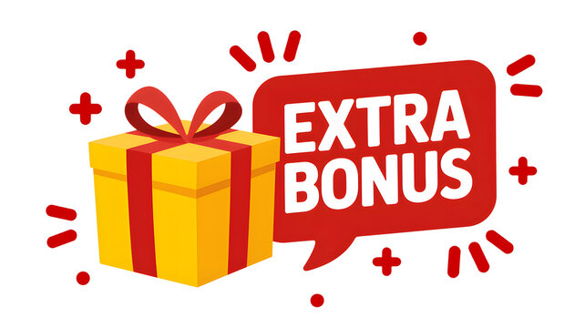Gift box with red ribbon offering extra bonus reward in festive celebration setting