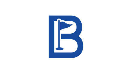 Blue letter B logo featuring a golf flag silhouette. © ikk