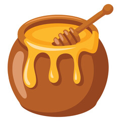 Honey pot emoji vector illustration isolated on white background, ideal for sweet food themes, kitchen graphics, cartoon stickers and honey related visuals. © Nass Studio