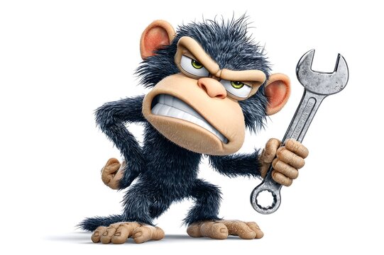 Illustration cartoon monkey moving the wrench and down and talking, eyes rolling in head
