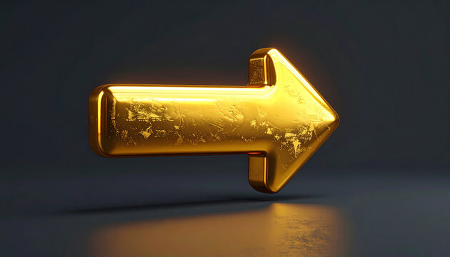 Golden arrow pointing right shiny metal directional symbol