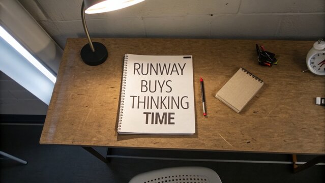 Creative workspace with motivational quote in stylish notebook on wooden desk, illuminated by lamp, featuring stationery and clock for inspiration