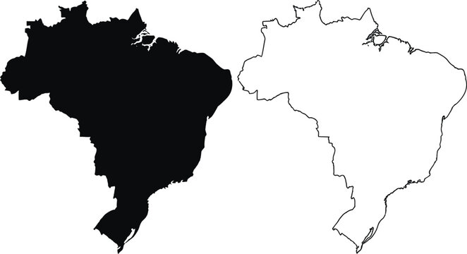 Brazil country map silhouette and outline drawing