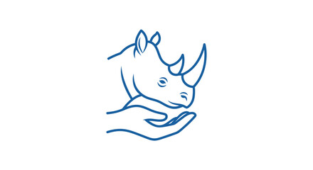 Blue rhinoceros head and cupped hand icon. © ikk