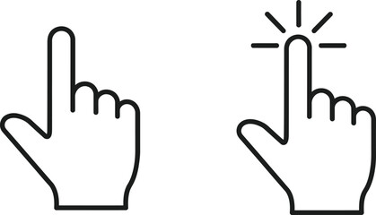 Fototapeta premium Set of black line hand icons showing pointing finger and clicking action for web user interface