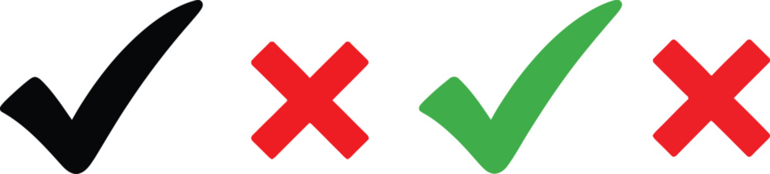 Set of colorful check mark and cross mark icons for survey or checklist design