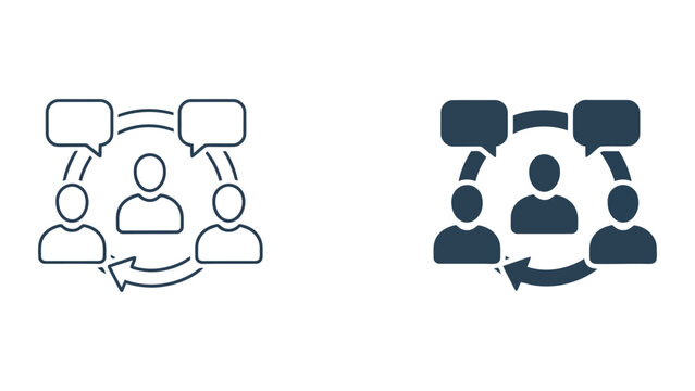 Internal corporate communication and team discussion exchange concept with group around circular meeting table
