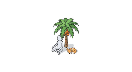 Obraz premium Peaceful meditation under palm tree illustration graphic.
