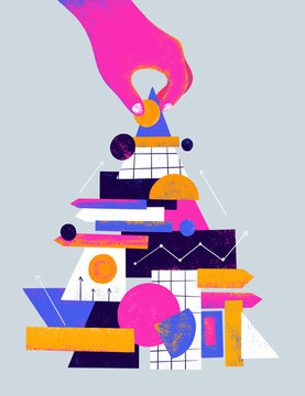 Building a colorful structure with geometric shapes and patterns