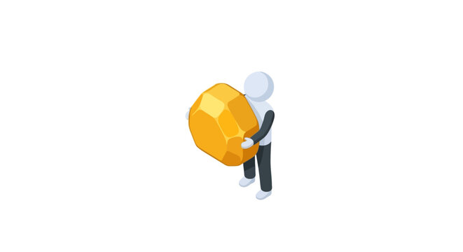Cartoon character carrying large yellow barrel on back.