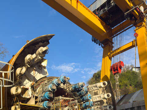 TBM Tunnel Boring Machine Assembly and Massive Gantry Crane Operation
