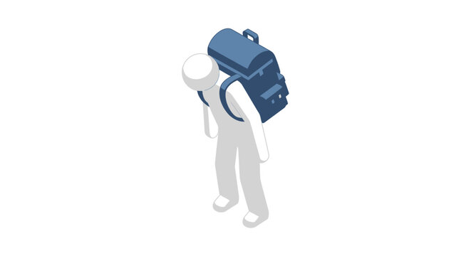 White 3D Figure Carrying Blue Backpack Model.