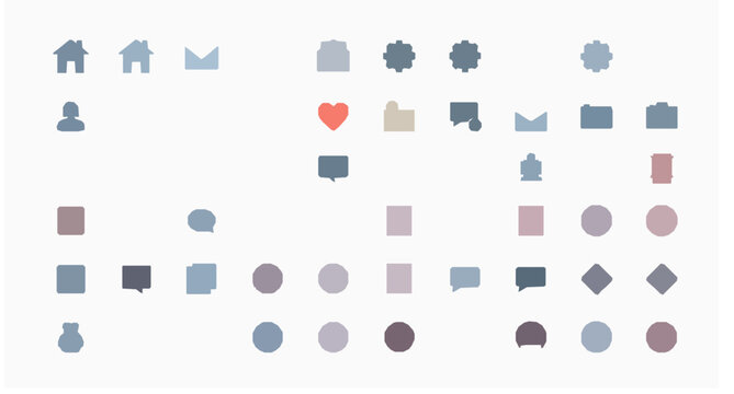 Flat social media UI UX icon collection with navigation communication and user interface symbols vector illustration