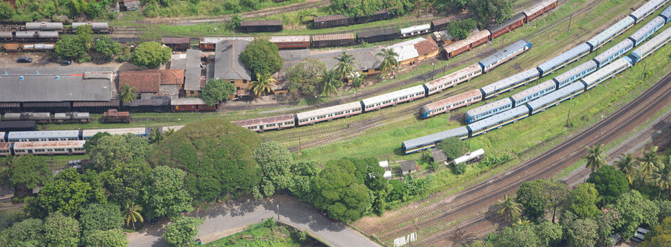 Train Yards and Tracks Seen From Above in a Colombo, Sri Lanka