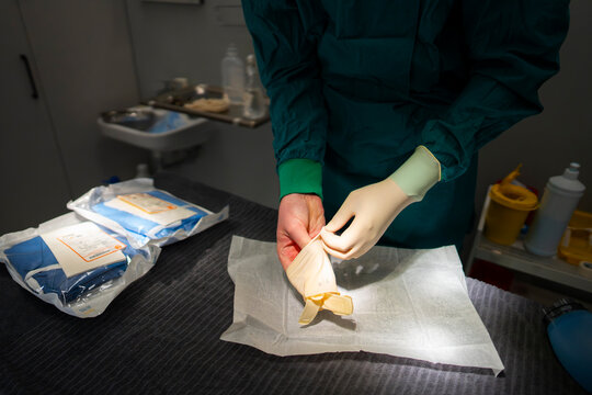 Surgical staff prepping in medical room