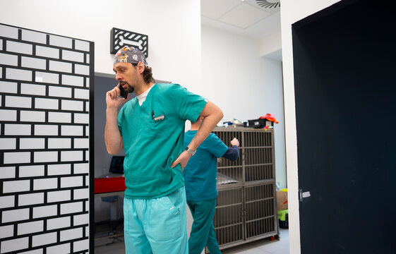 Medical staff engaged in tasks at a facility