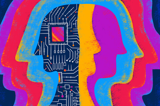 People and technology connection in vibrant art piece
