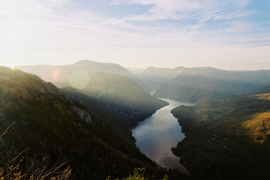 Drina River canyon at sunset from mountain viewpoint