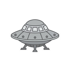 Futuristic alien spacecraft unidentified flying object grey icon. © Aleksander