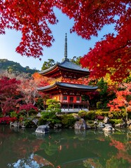 Fototapeta premium Traditional Japanese Temple Autumn Landscape.