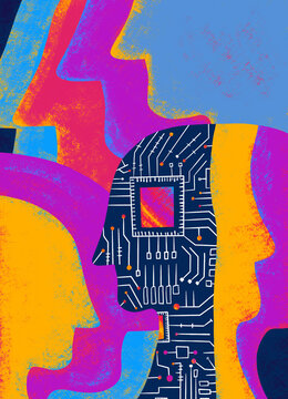 People and technology connect in vibrant art piece