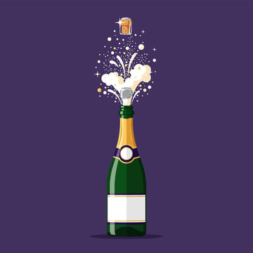 Champagne bottle exploding cork, celebration, party, festive