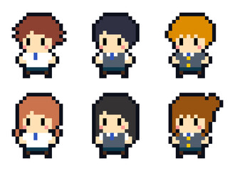 Fototapeta premium 8-bit Pixel Art High School Student Character Set