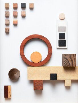 Minimalist Wooden Geometric Art on White Background