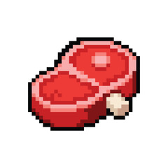 Obraz premium Pixel art meat on bone vector illustration isolated on white