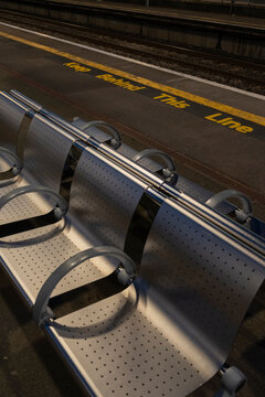 Metal bench in a empty train station Dublin