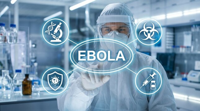 Ebola virus outbreak biosecurity interface in medical laboratory, infectious disease prevention healthcare emergency, quarantine containment diagnostics vaccine research, public health ...