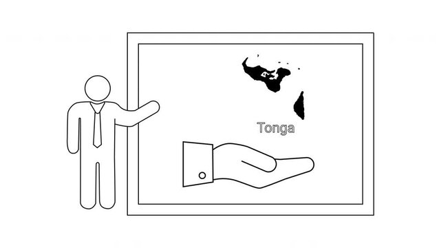Business presentation showing map of Tonga and hand gesture.