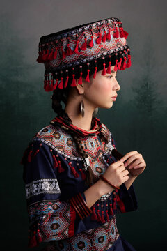 Portrait of a Woman in Traditional Zhuang Ethnic Costume