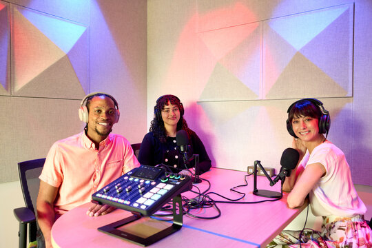 Podcasters in podcast studio