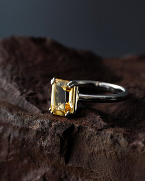 Macro Yellow Gemstone Ring in Studio Light