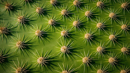 Fototapeta premium This is a close-up image of a prickly pear cactus (Opuntia) pad featuring sharp spines