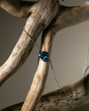  Blue Gem Pendant Hanging from Branches Fashion Concept