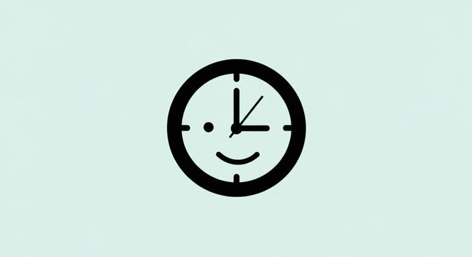 Cute Smiley Face Wall Clock Icon Illustration on Mint Background
