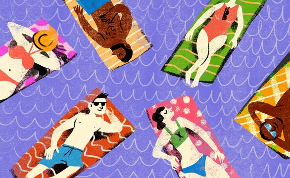 Top View Pool Scene with People on Inflatable Floats