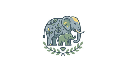 Cute Elephant Family Emblem with Botanical Elements and Heart Icon © Faris Mahendra