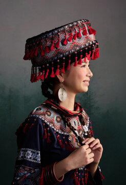 Portrait of a Woman in Traditional Zhuang Ethnic Costume
