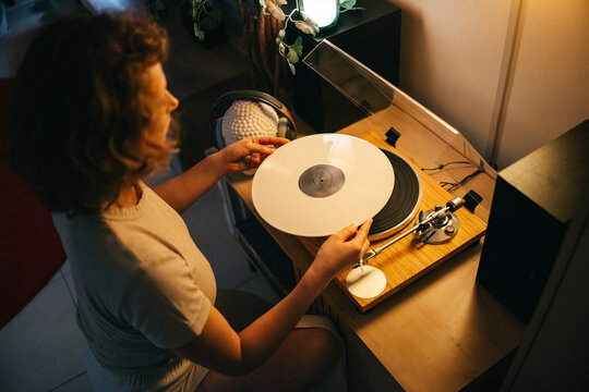 Overhead View of Vinyl and Turntable