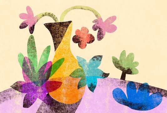 Minimalist Vase with Flowers and Layered Botanical Shadows