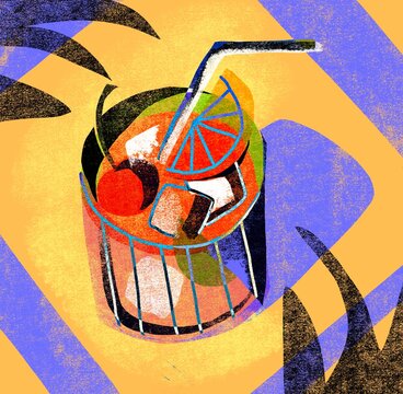 Summer Cocktail with Ice and Straw