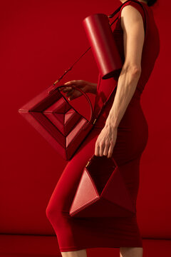 Red Fashion Handbags On Model