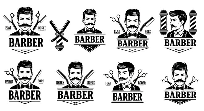 Barber shop logo designs with scissors.