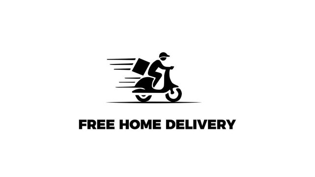 Free home delivery boy riding scooter animation on white background
