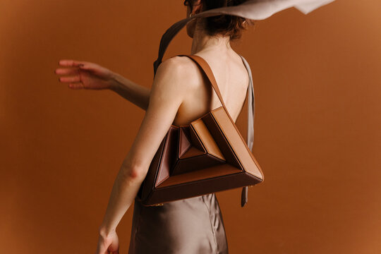 Geometric Leather Bag On Fashion Model