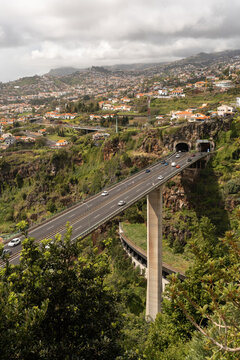 Highway bridge over valley in Funchal Madeira